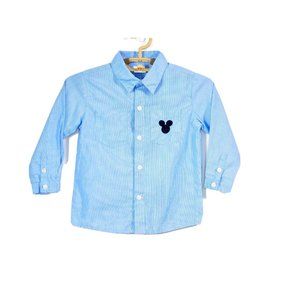 Disney Youth Boys Button Up Dress Shirt Size 4T Blue Striped Mickey Mouse Pocket